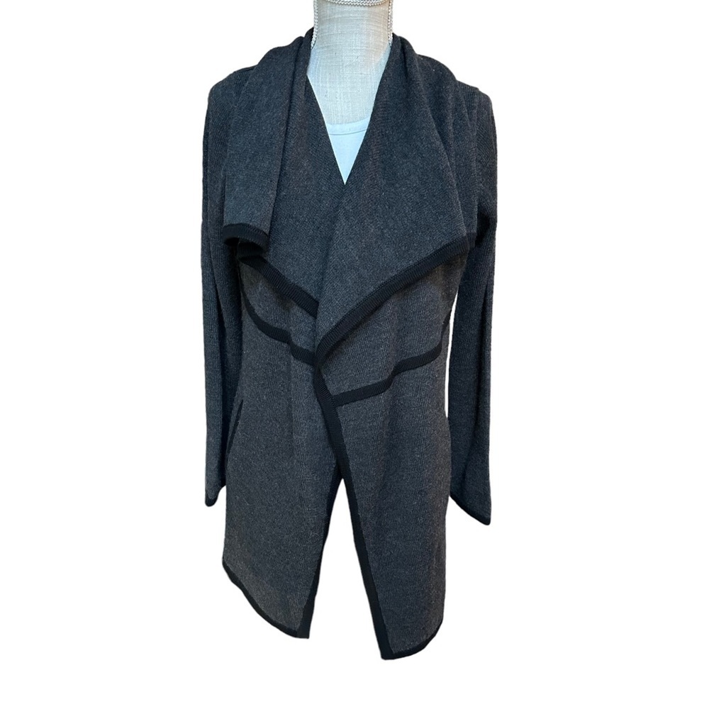 Tahari Womens Gray Knitted‎ Wool Blend Open Front Wrap Long Cardigan Size Large